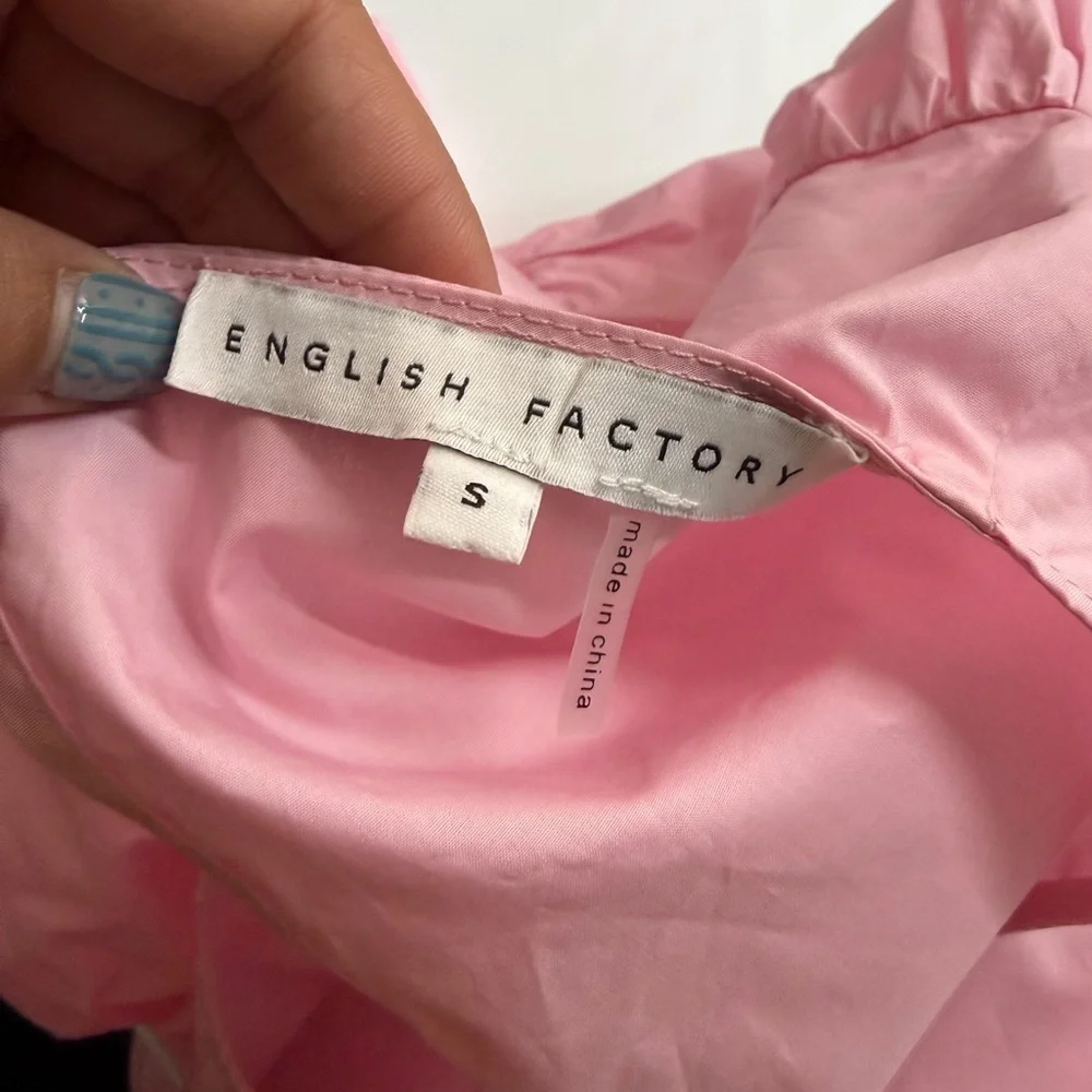NEW English Factory Pink Poplin Puffed Sleeve Top Sz Small